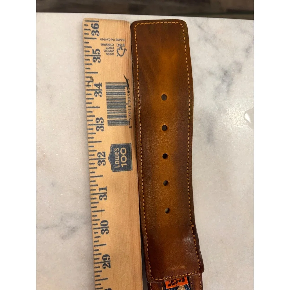 Vintage Levis Mens 34 Brown Latigo Leather Denim Jute Braided Belt Handstained